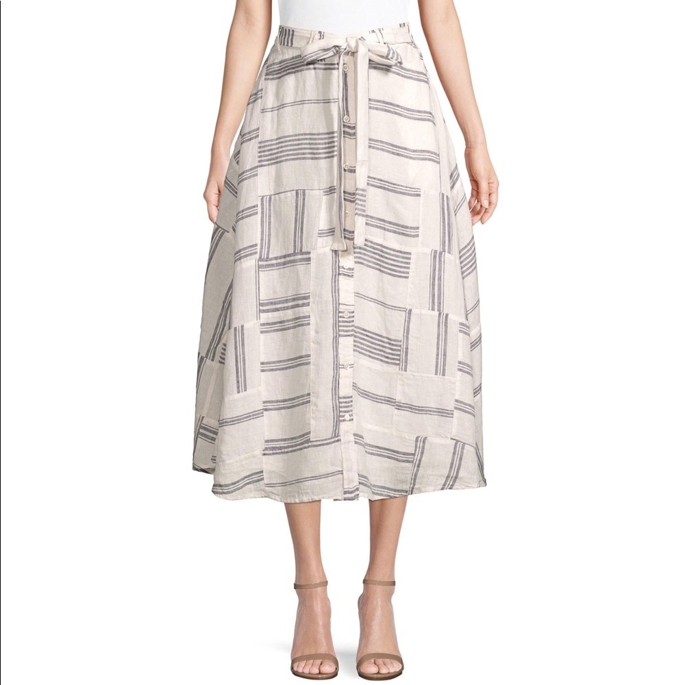 Polo by Ralph Lauren Cream and Black Striped A-Line Midi Skirt